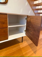 Mid-Century Style Media Console Walnut and White Sideboard 196cm - Image 2