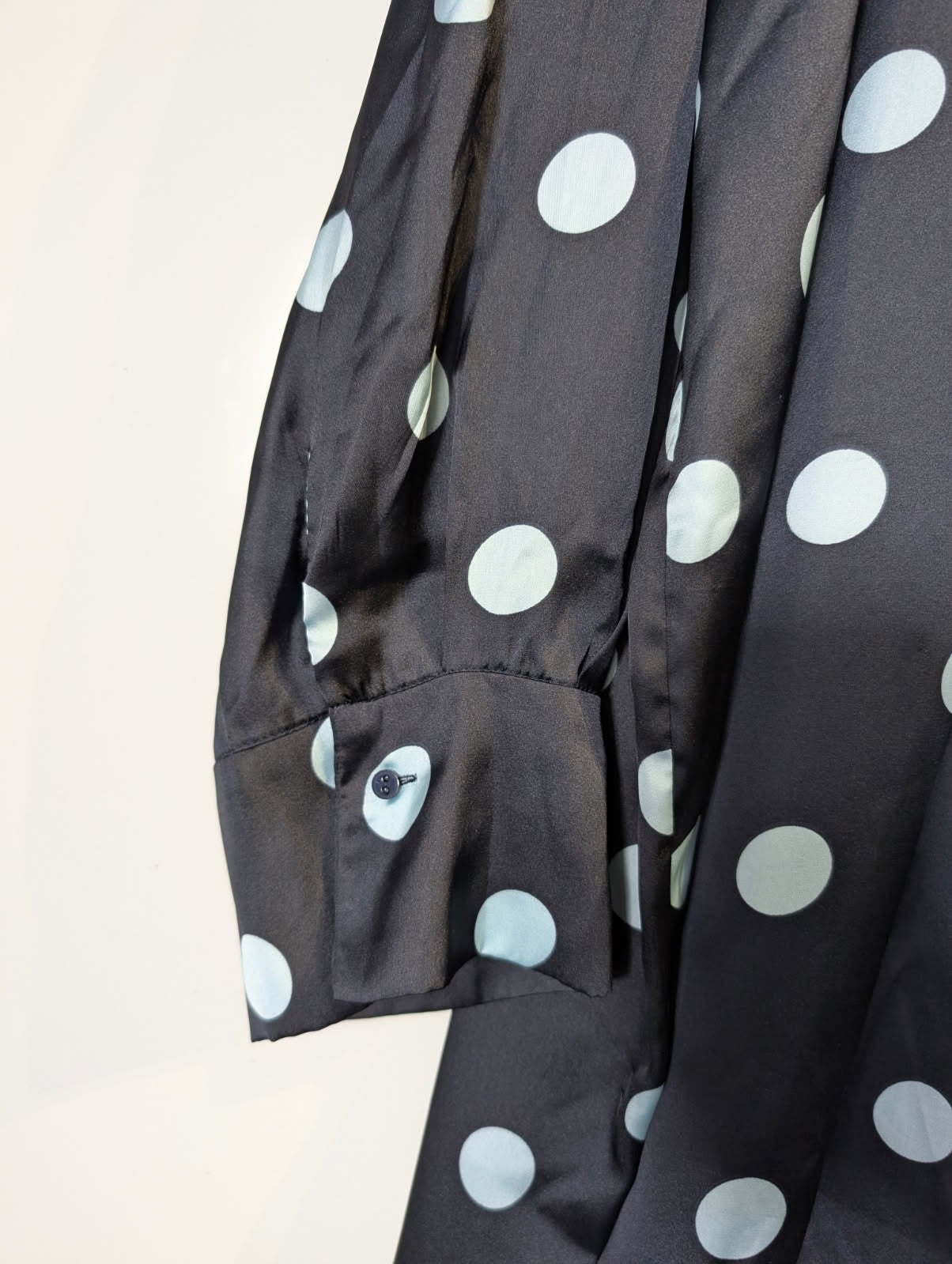 Zara Oversized Satin Shirt Black & Light Blue Polka Dot EU S - Image 2
