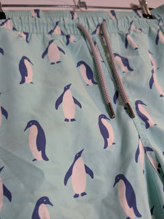 Tom & Teddy Penguin Print Swim Trunks Light Blue Men's Small - Image 2