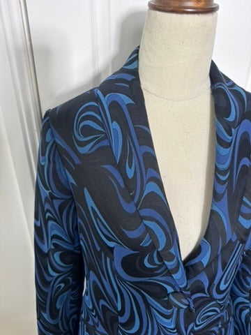 Charlie Brown Blue and Black Swirl Print Blazer - Size 10 - Image 2