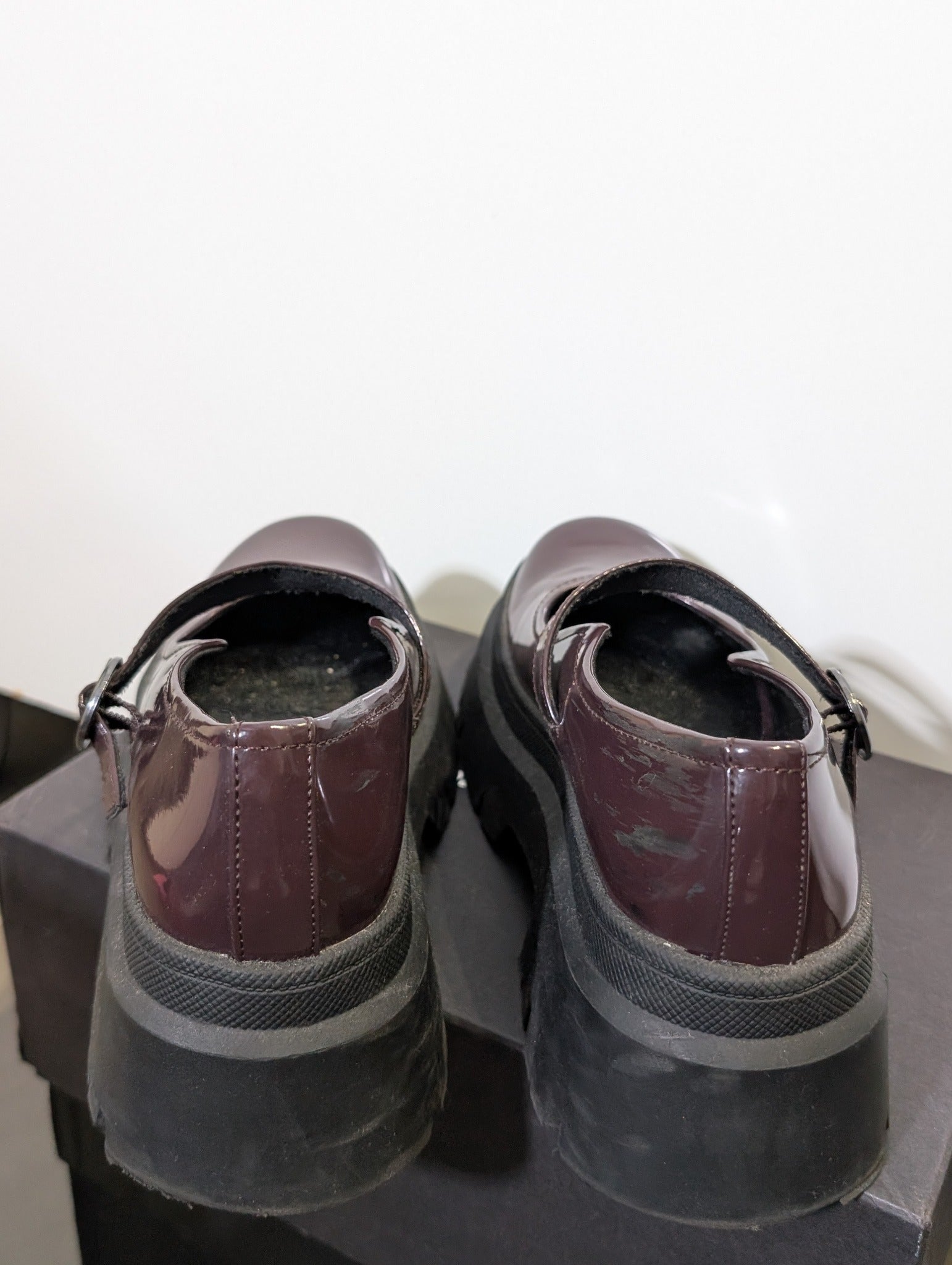 Pull & Bear Patent Platform Mary Jane Shoes - Burgundy EU 38 - Image 2