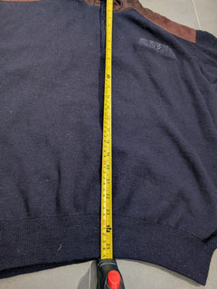 Sovrano Vintage Quarter-Zip Knit Sweater - Pure New Wool with Suede Patches - Image 2