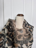 Leopard Print Fringed Blanket Scarf - Soft Oversized Wrap - Image 2