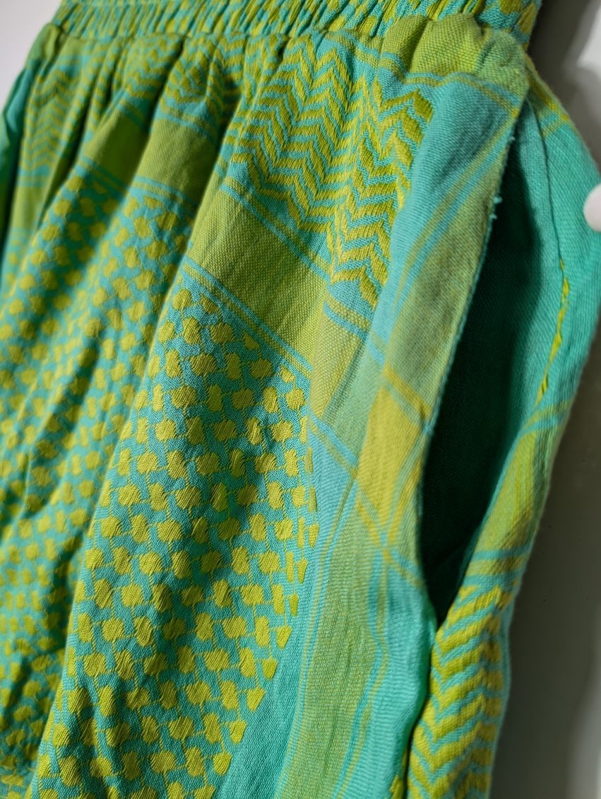 Cecilie Copenhagen Keffiyeh Print Elastic Waist Mini Skirt - Green/Blue Size S - Image 2