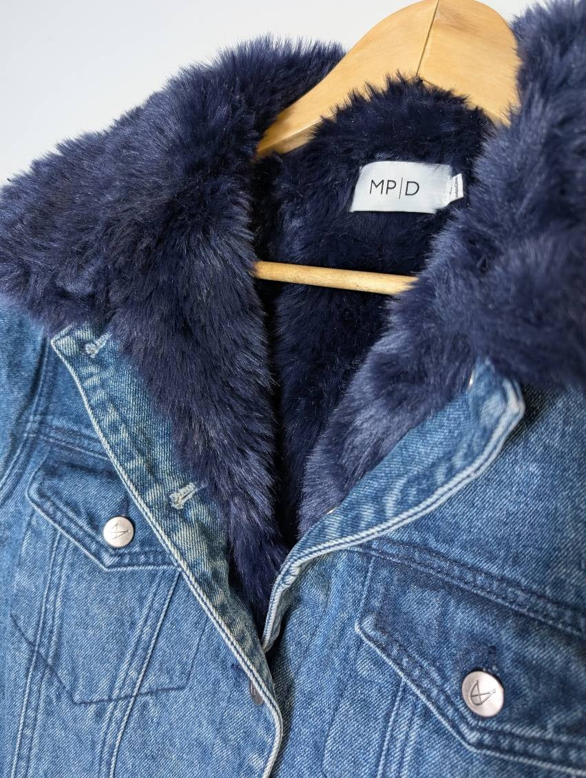 MP|D Women's Denim Jacket with Faux Fur Collar and Cuffs - Blue Size S - Image 2