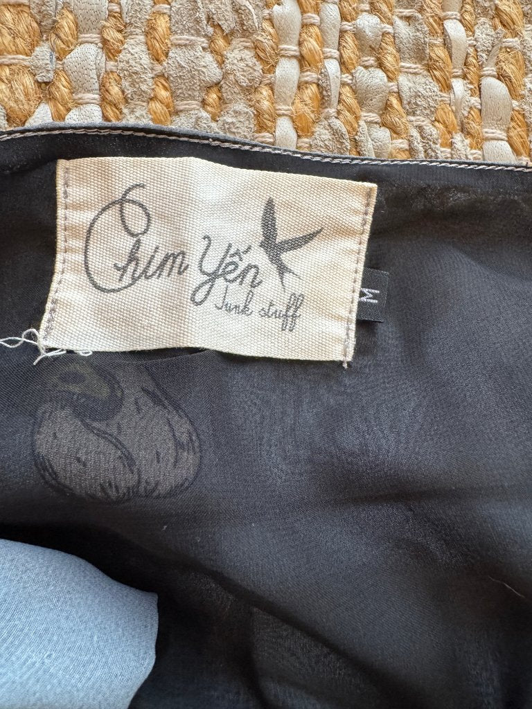 Chim Yen Junk Stuff Mushroom Print Silk Shift Dress - Grey Size M - Image 2