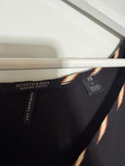 Maison Scotch V-Neck T-Shirt Black with Striped Trim Size L - Image 2