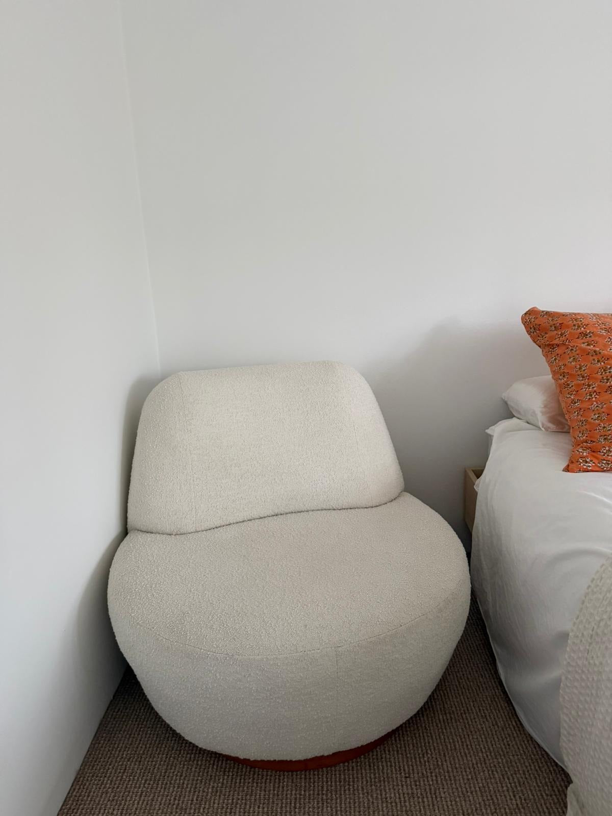 White Bouclé Accent Chair Occasional Chair - Image 2