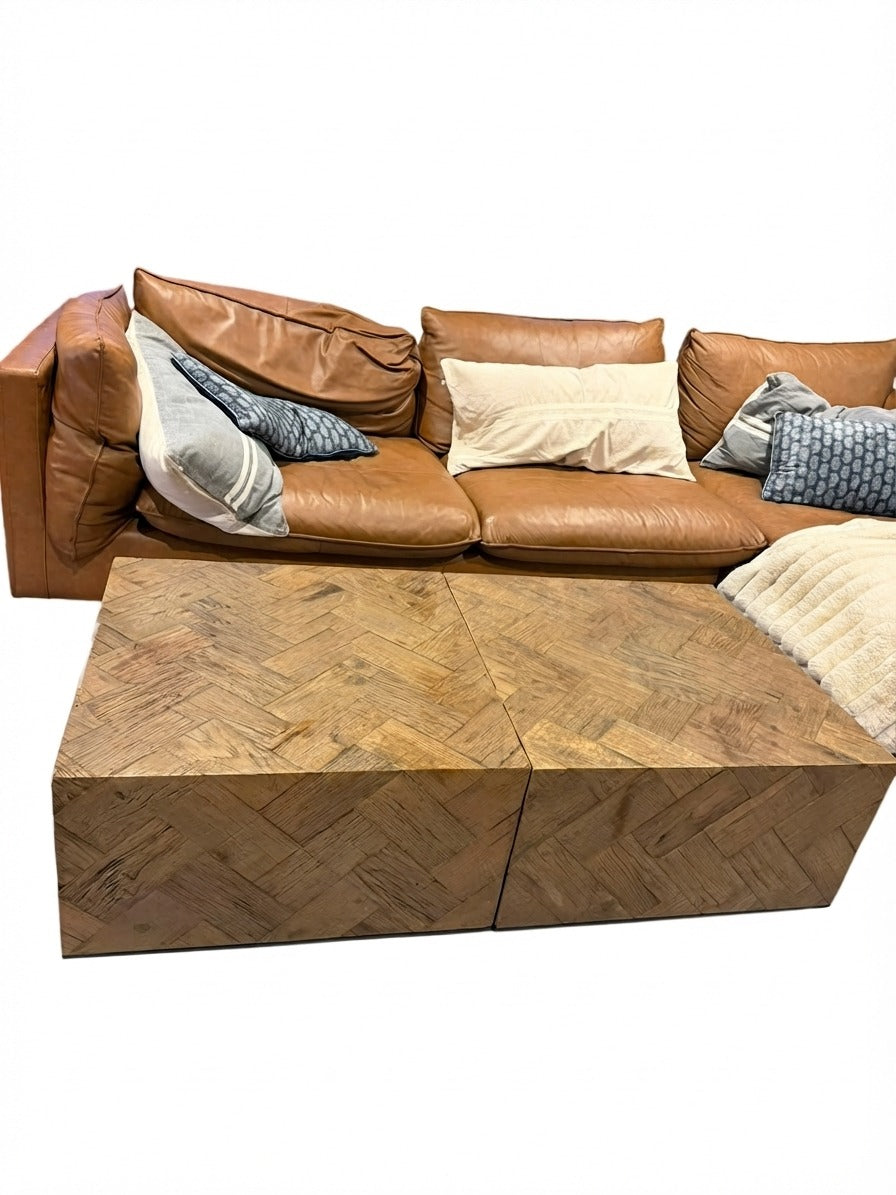 Coco Republic Solid Wood Herringbone Parquet Coffee Table Set - Pair Brown - Image 1
