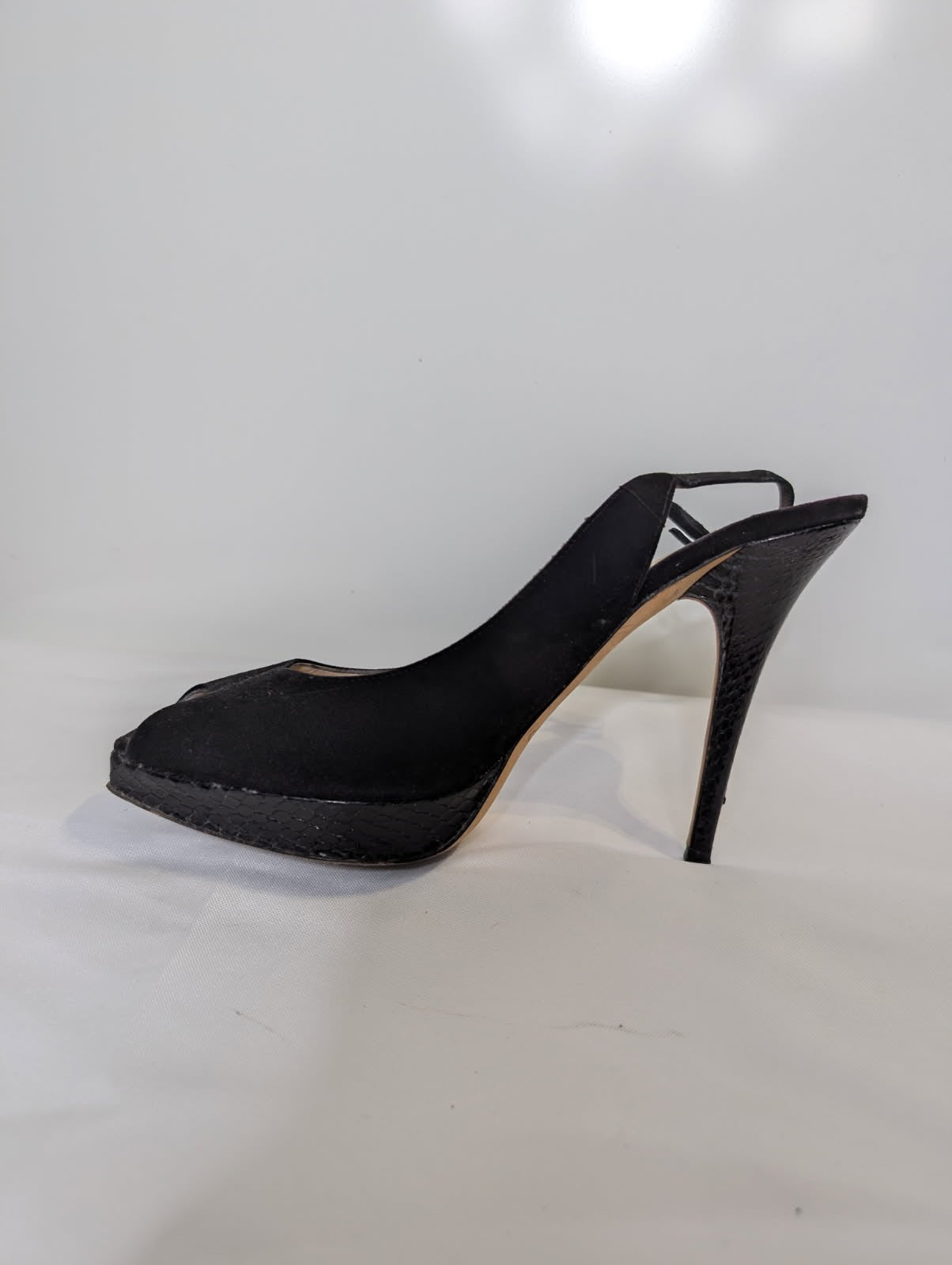 Jimmy Choo Black Suede Peep Toe Slingback Platform Heels - EU 41 - Image 2