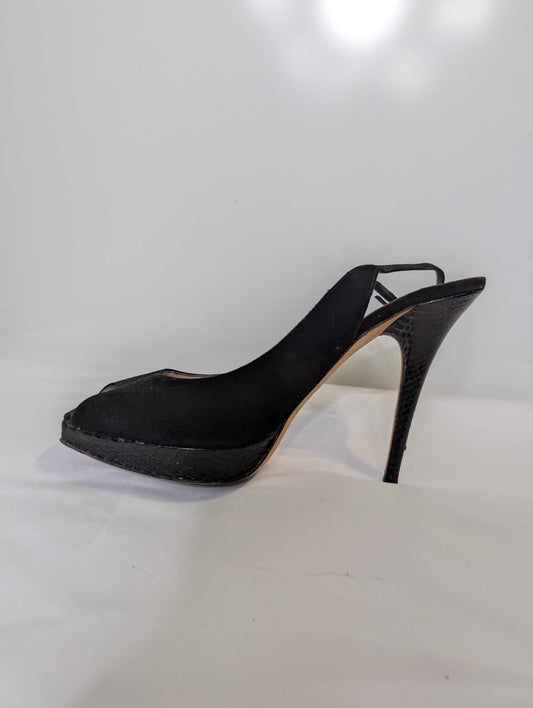Jimmy Choo Black Suede Peep Toe Slingback Platform Heels - EU 41 - Image 2