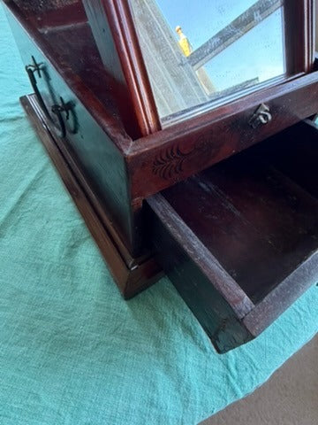 Vintage Asian Style Wooden Tabletop Vanity Mirror With Drawer - Image 2