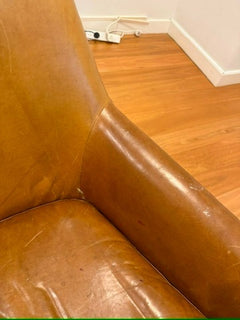 West Elm Mid-Century Show Wood Swivel Chairs Tan Leather Pair - Image 2