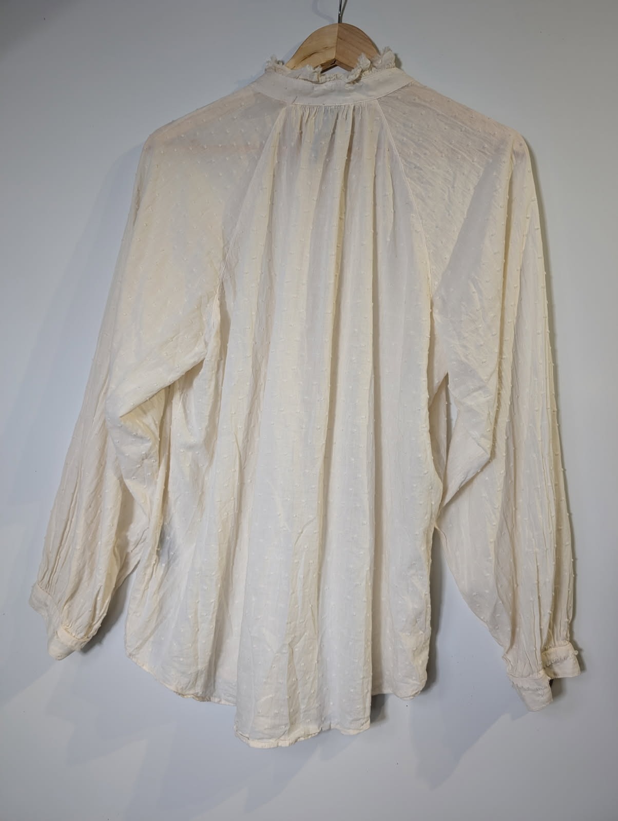 Margaret O'Leary Swiss Dot Ruffle Neck Blouse Cream Size 3 - Image 2