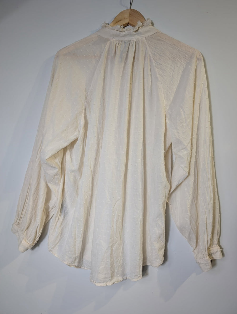 Margaret O'Leary Swiss Dot Ruffle Neck Blouse Cream Size 3 - Image 2