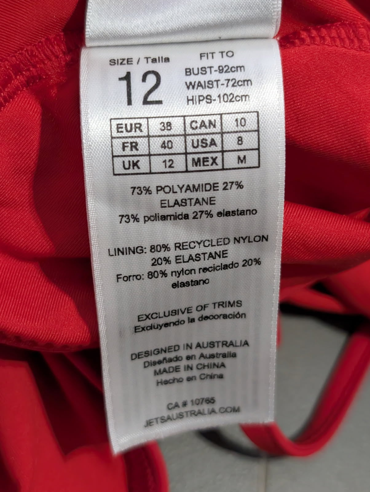 Jets Australia Red One-Piece Swimsuit - Deep V-Neck Cutout Detail - Image 2