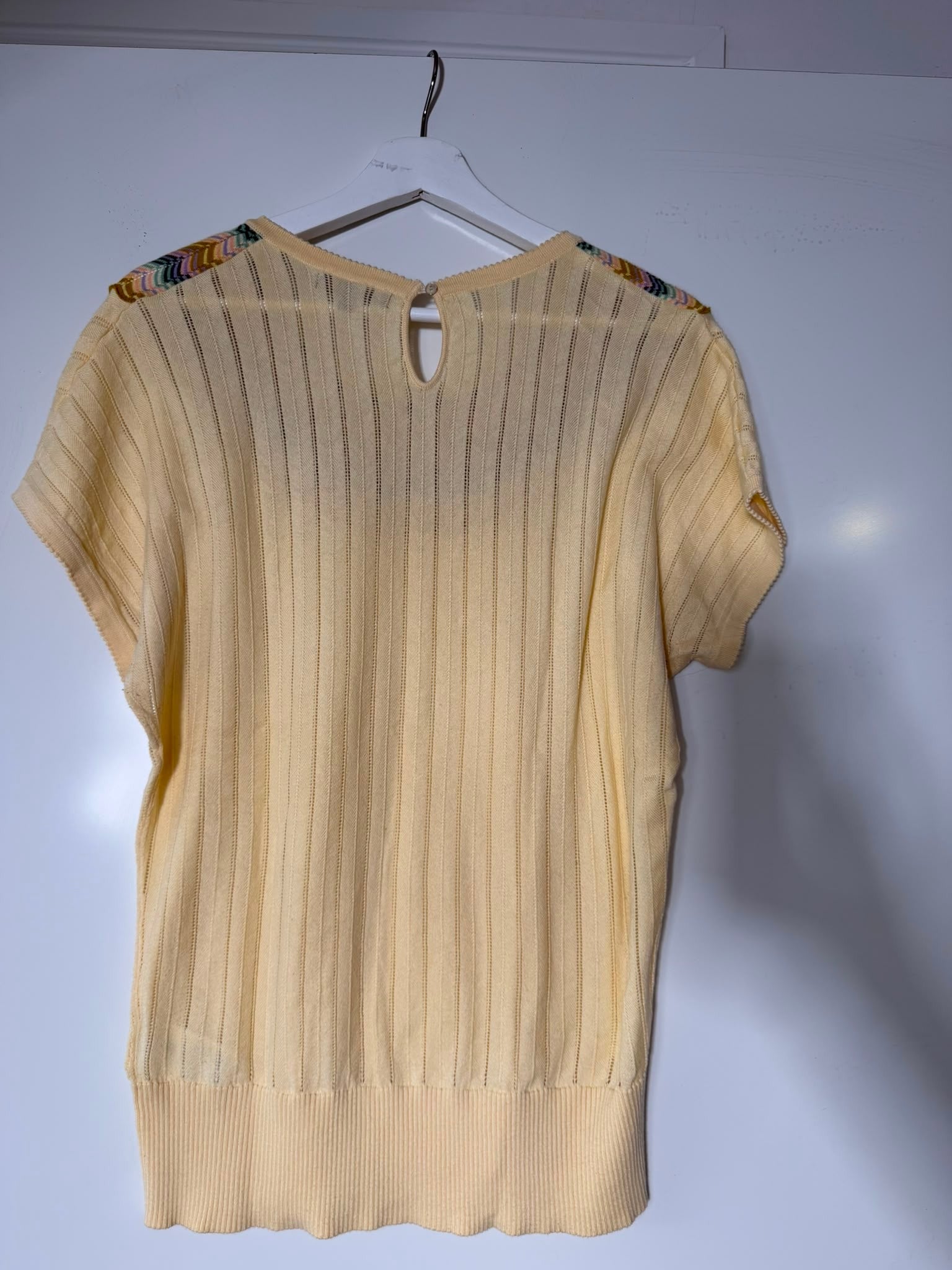 King Louie Knit Top Yellow Chevron Pattern XL - Image 2