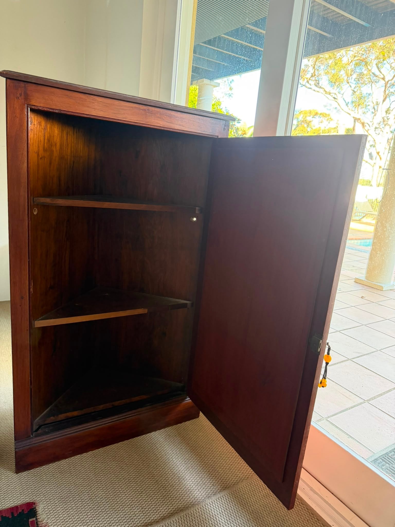 Antique Victorian Mahogany Corner Cabinet Wall Mountable Brown - Image 2