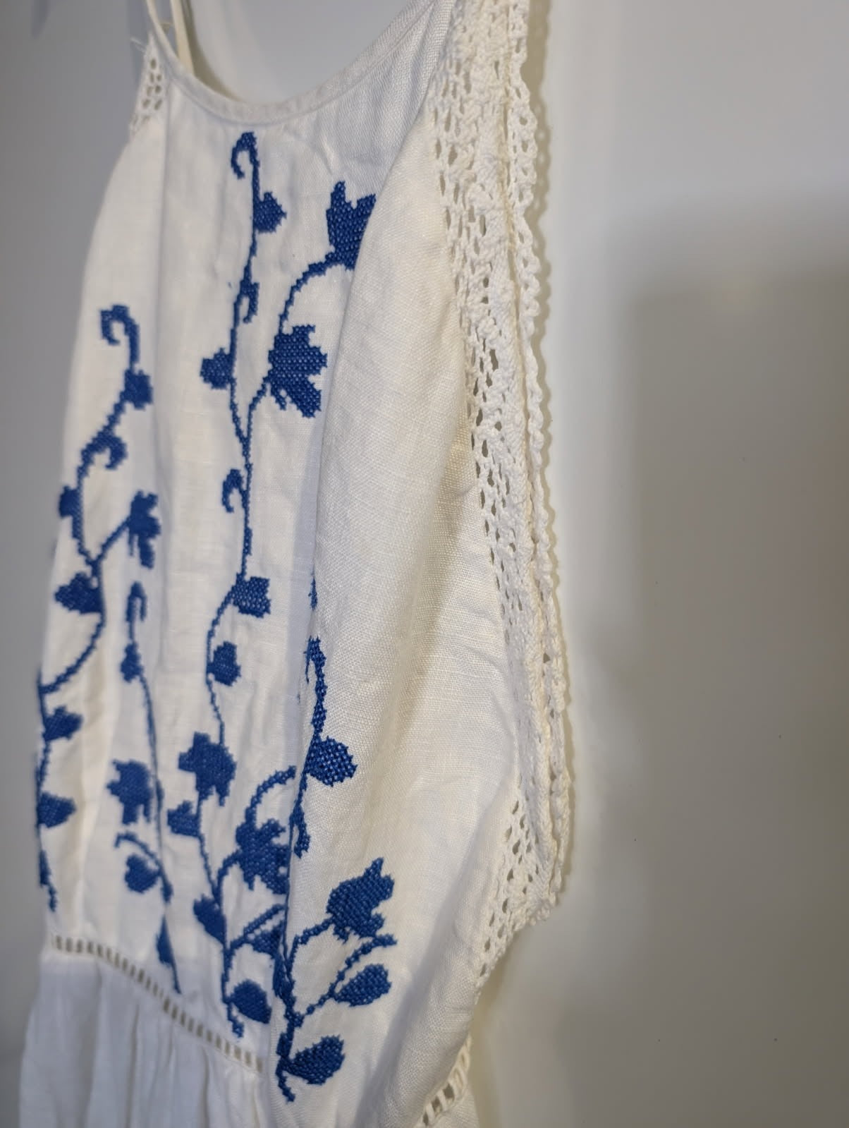 Zara Woman Embroidered Linen Blend Sundress White & Blue Floral Size S - Image 2