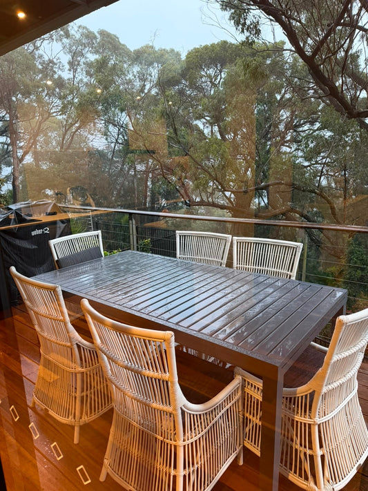 Outdoor Dining Set 7-Piece Table and Wicker Chairs Grey - Image 1