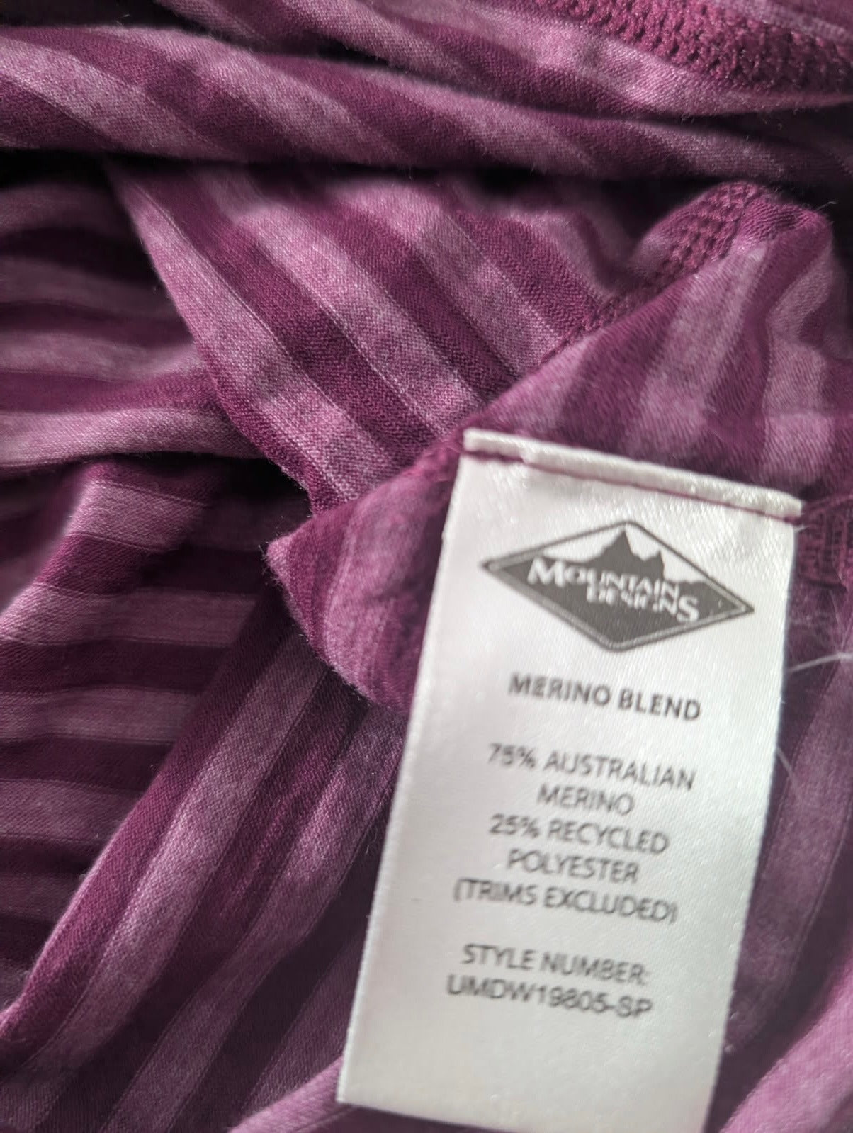Mountain Designs Merino Blend Long Sleeve Top - Purple Striped Kids Size 8 - Image 2