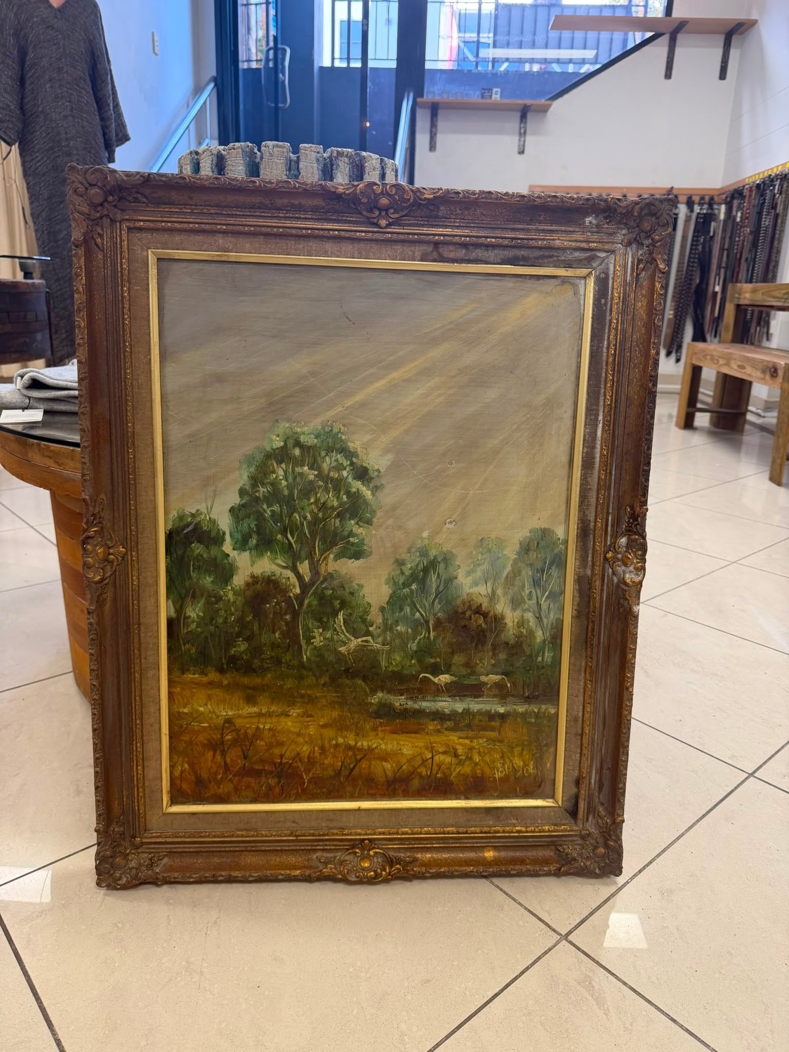 Joh Joh Oil on Canvas Landscape Painting in Ornate Gilt Frame - Image 1