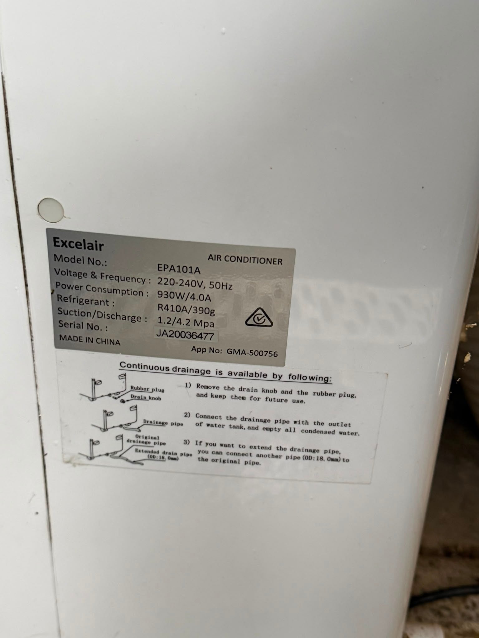 Excelair EPA10A Portable Air Conditioner with Exhaust Hose - Image 2