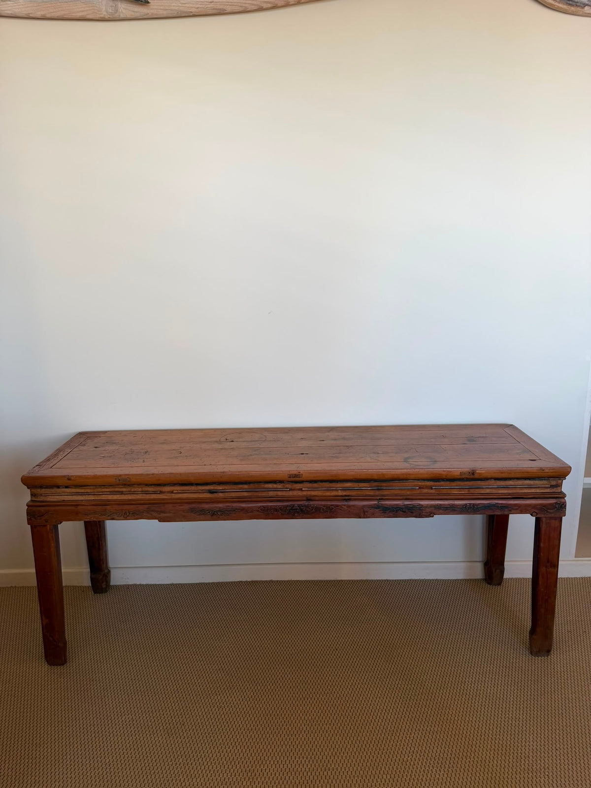 Antique Chinese Elm Wood Altar Table - Rustic Console Bench - Image 1