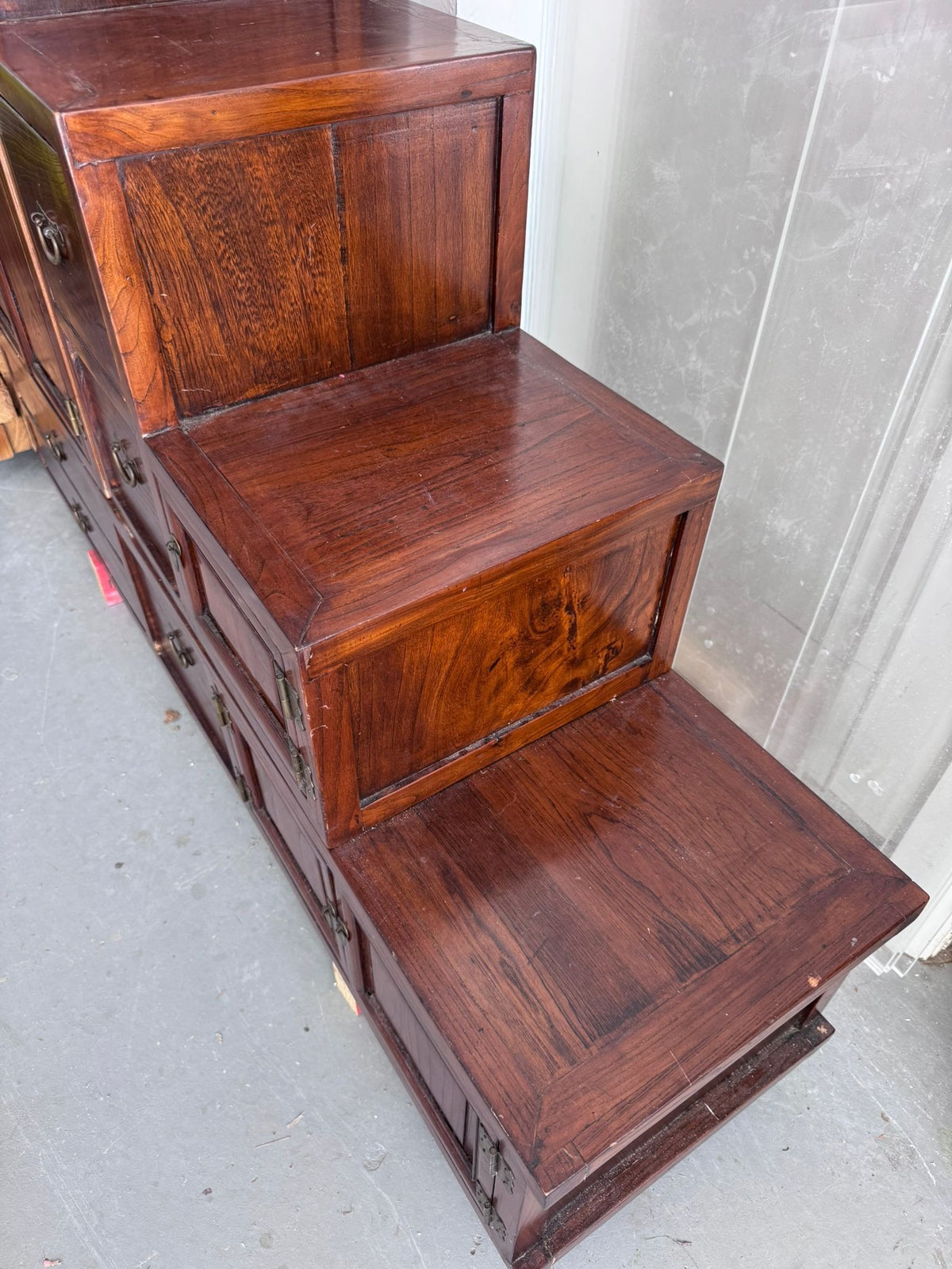Antique Chinese Tansu Step Chest Cabinet Solid Rosewood Brown - Image 2