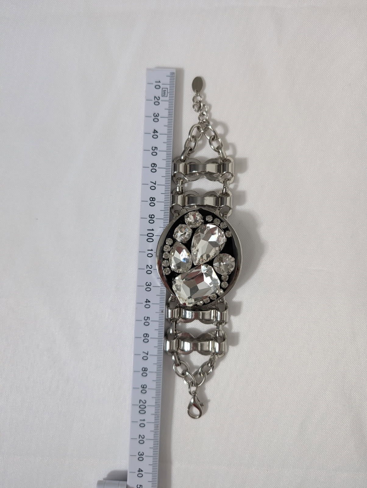 Zara Statement Rhinestone Link Bracelet Silver Tone - Image 2