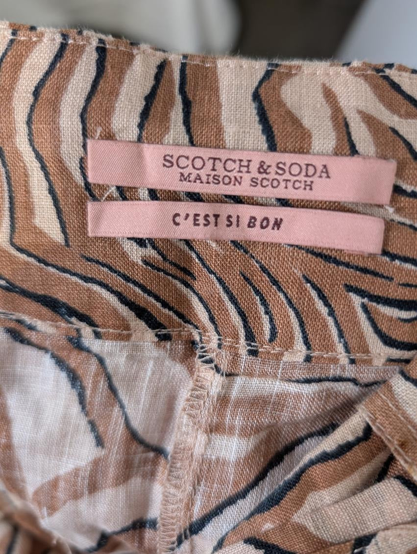 Maison Scotch Zebra Print Paperbag Waist Shorts Brown Black Size S - Image 2