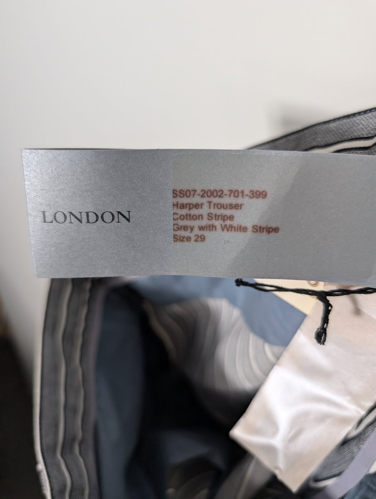 Todd Lynn Harper Striped Cotton Trousers - Grey/White Size 29 - Image 2