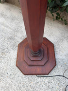 Vintage Wooden Floor Lamp Hexagonal Base Turned Column Design - Image 2