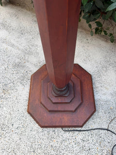 Vintage Wooden Floor Lamp Hexagonal Base Turned Column Design - Image 2