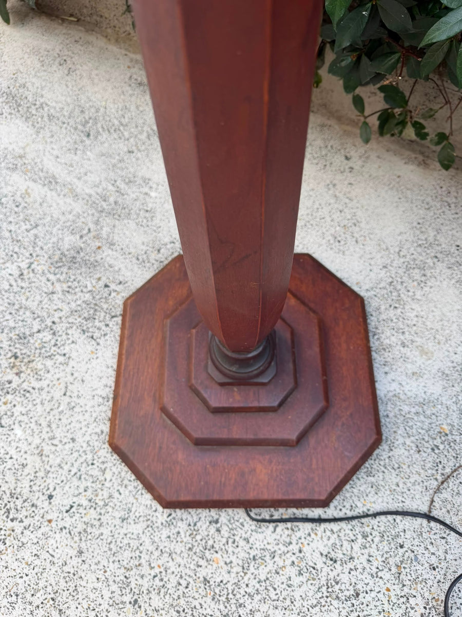 Vintage Wooden Floor Lamp Hexagonal Base Turned Column Design - Image 2