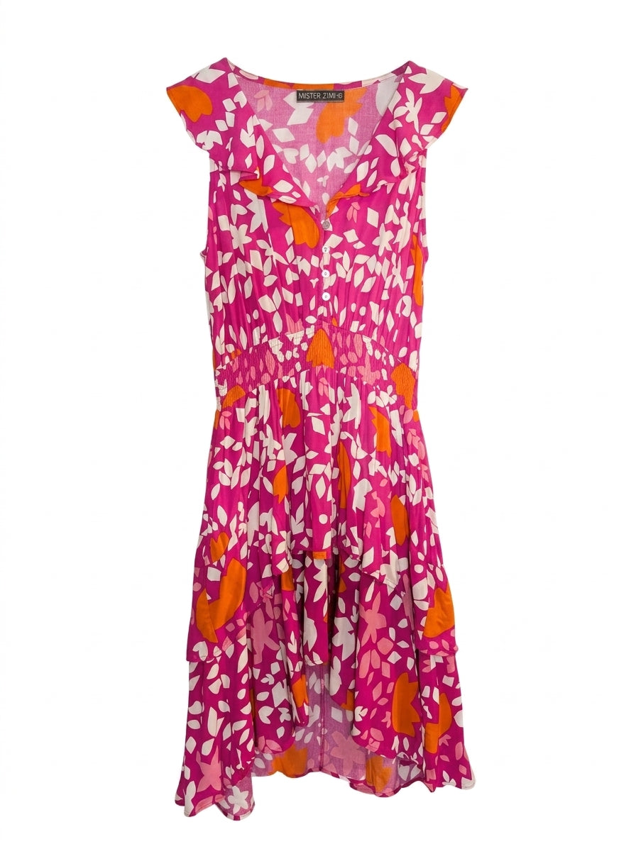 Mister Zimi Floral High-Low Dress - Pink & Orange Size 10 - Image 1