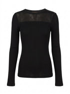 Scanlan & Theodore Black Ribbed Long Sleeve Top with Shoulder Zip Detail - Image 1