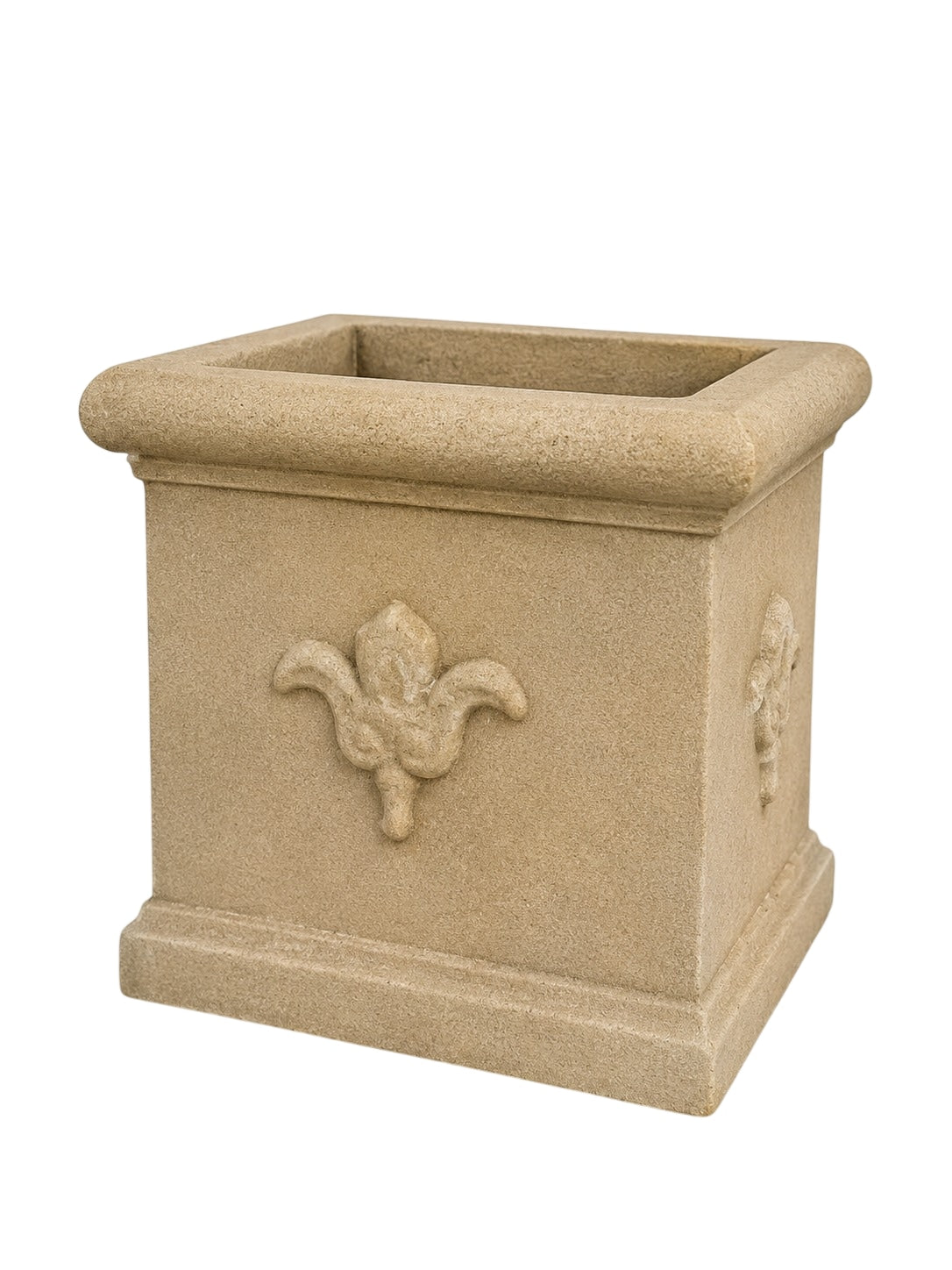 Pair of Large Fleur-de-lis Square Stone-Look Resin Planters with Agave Plants - Image 1