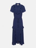 Lee Mathews Swiss Dot Ruffle Midi Dress Blue Size 1 - Image 1