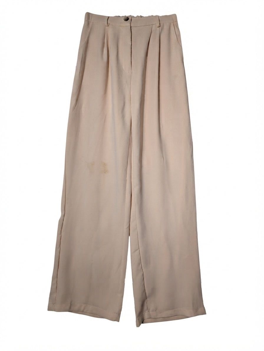 Atmos&Here High-Waisted Pleated Wide-Leg Trousers Beige Size 12 - Image 1