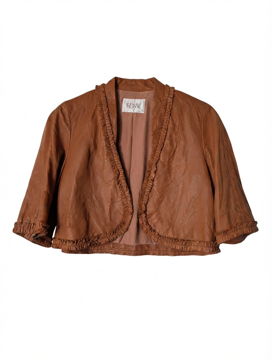 Scanlan & Theodore Leather Ruffle Bolero Jacket Tan - Image 1