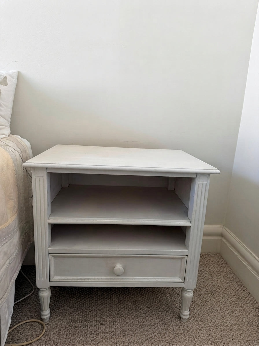 White Painted Wooden Nightstand With Drawer And Shelf