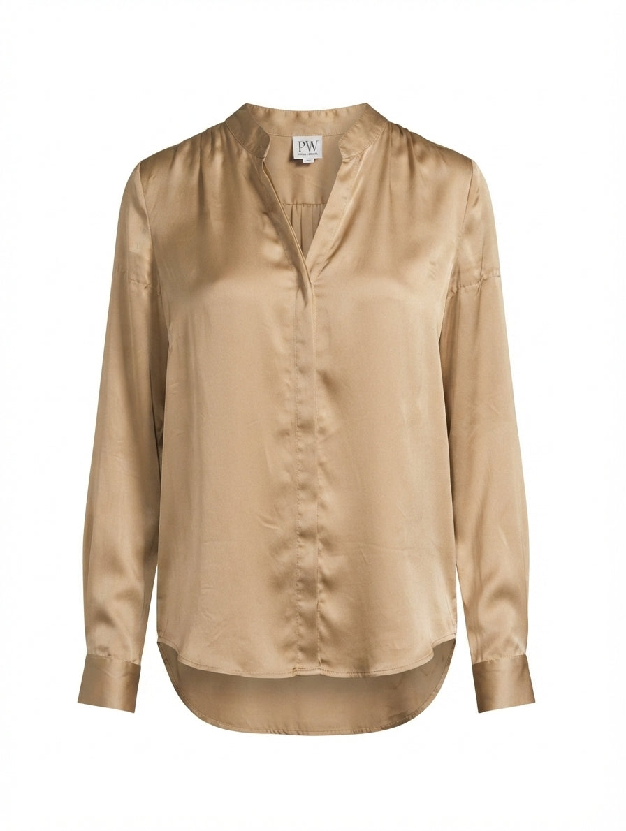 Peter Werth Silk Button-Down Blouse Gold Size 10 - Image 1
