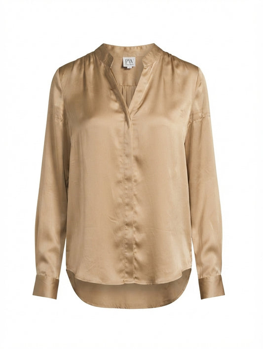 Peter Werth Silk Button-Down Blouse Gold Size 10 - Image 1