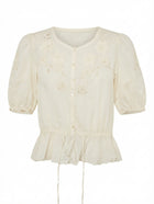 Callore Vintage Floral Embroidered Peplum Blouse Cream - Image 1