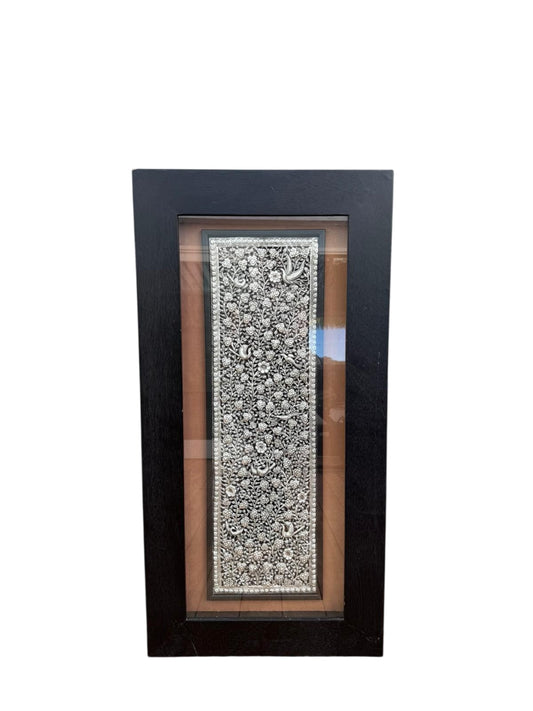 Artisan Hand-Embossed Metal Wall Art Panel Floral and Bird Motif 1200x600mm - Image 1