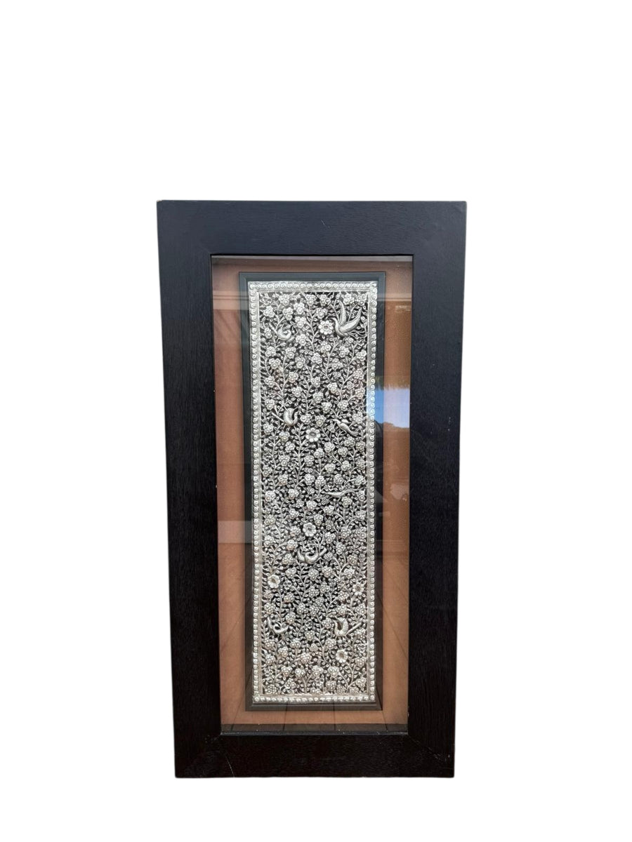Artisan Hand-Embossed Metal Wall Art Panel Floral and Bird Motif 1200x600mm - Image 1