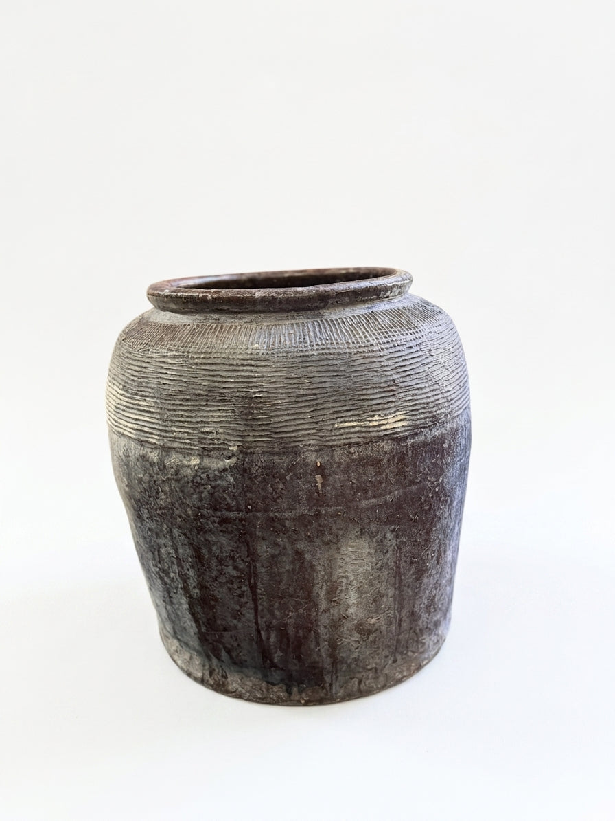 Antique Southeast Asian Glazed Earthenware Storage Jar Brown 41cm - Image 1