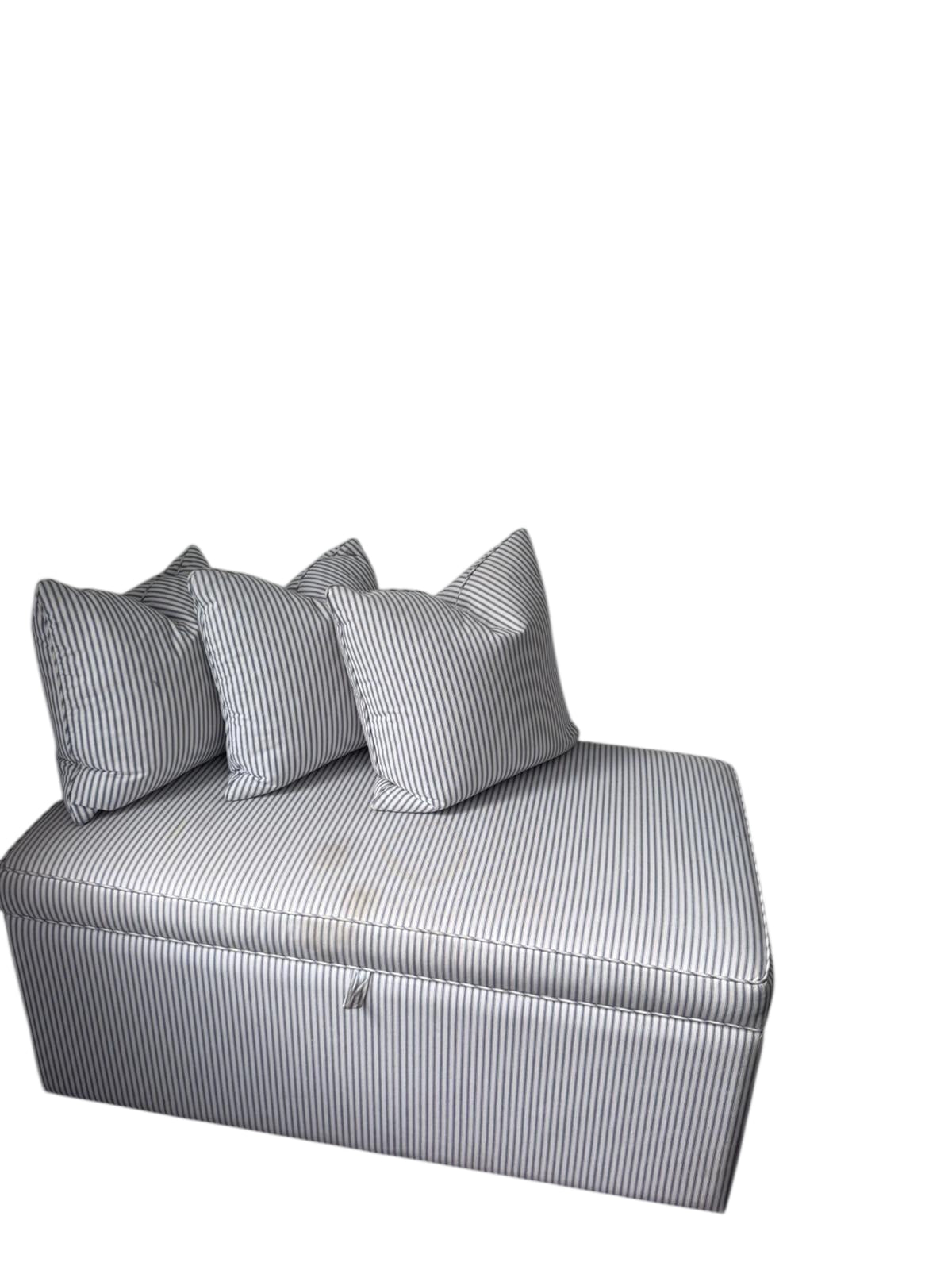 Custom Upholstered Storage Ottoman Bench - Blue & White Stripe - Image 2