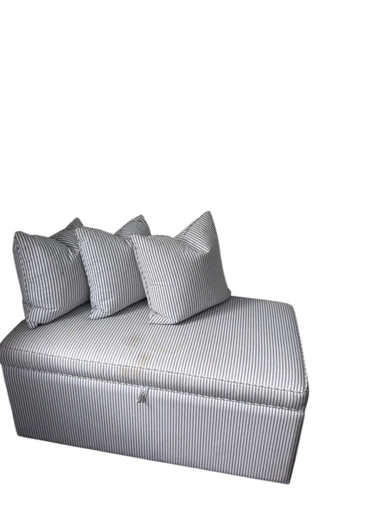 Custom Upholstered Storage Ottoman Bench - Blue & White Stripe - Image 2